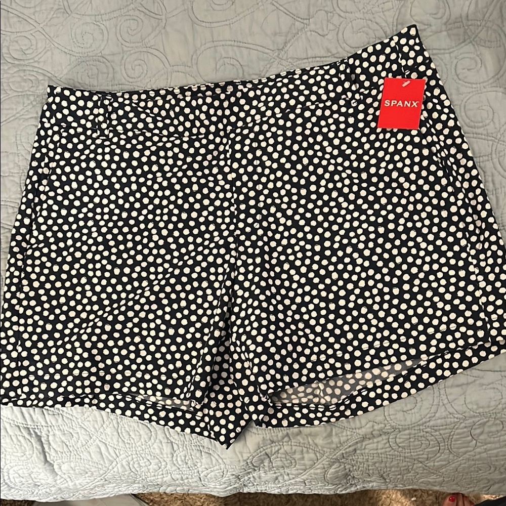 SPANX High Waist Navy and White Polka Dot Shorts